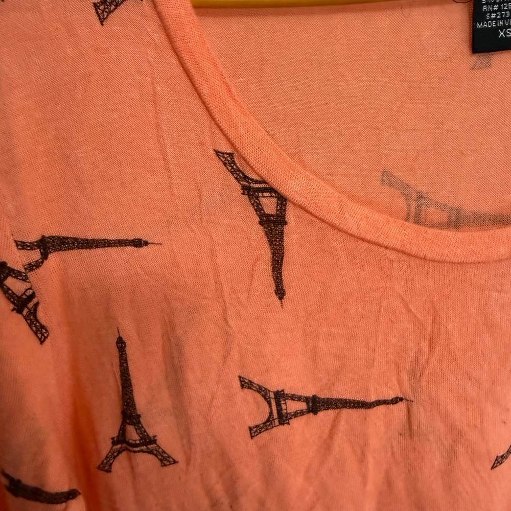 American Dream Coral Eiffel Tower Print Long Sleeve Tee in size XS - Picture 3 of 6